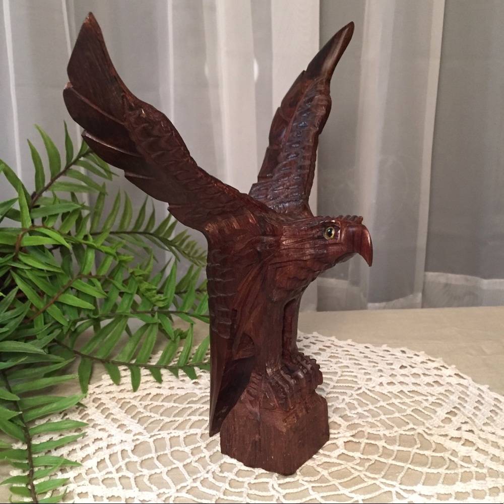 Vintage Burl Wood Eagle Statue Hand Carved